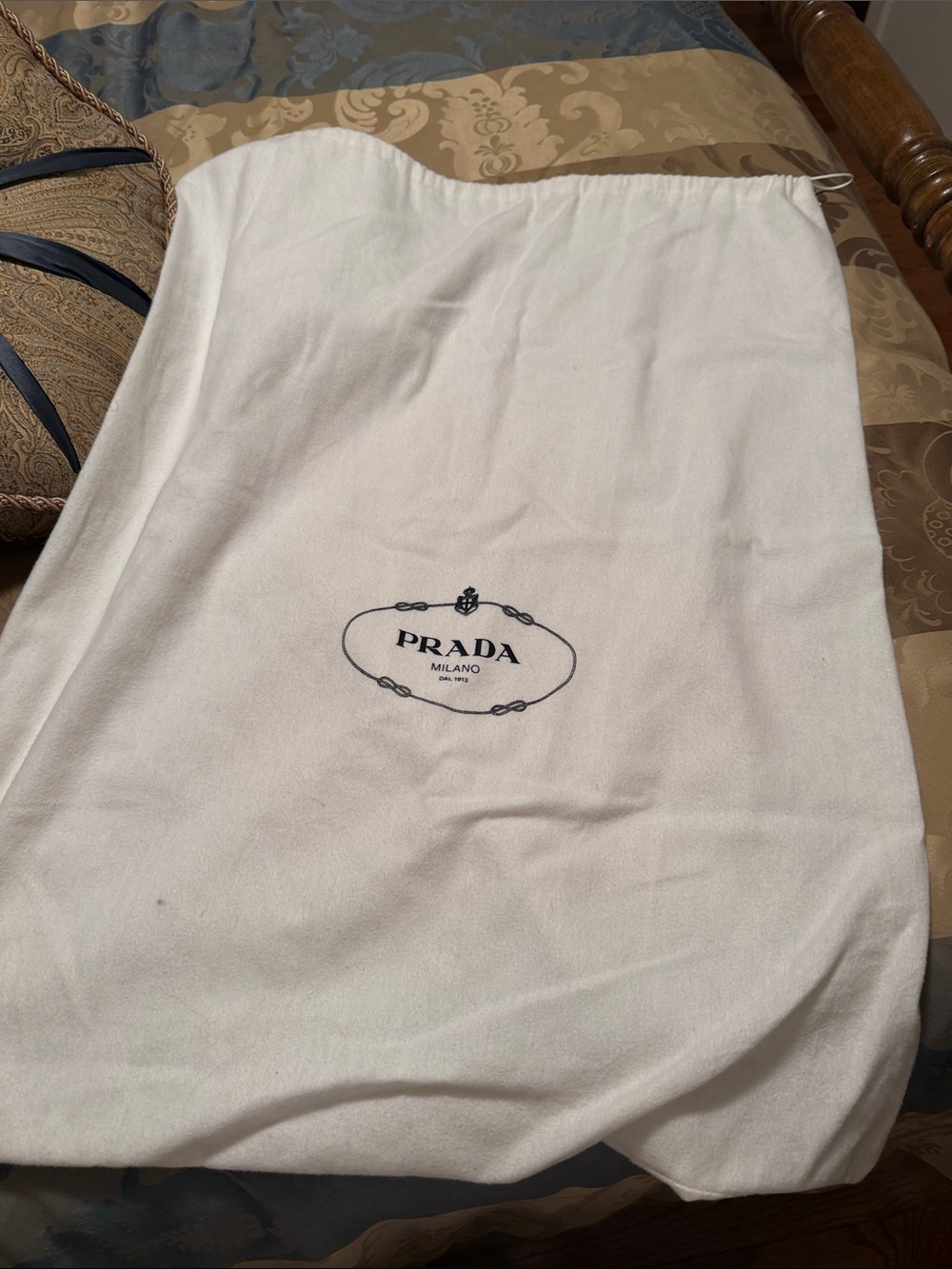 Prada Cream Drawstring Dust Bag with Black Logo